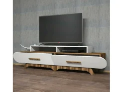 Móvel De Tv|Dmora Porta móvelA TV Dpereyr, Aparador de sala, Armário de TV baixo, Base de parede equipada, 205x37h50 cm, Nogueira e Branco Castanho