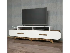 Móvel De Tv|Dmora Porta móvelA TV Dpereyr, Aparador de sala, Armário de TV baixo, Base de parede equipada, 205x37h50 cm, Nogueira e Branco Castanho