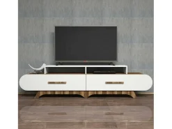 Móvel De Tv|Dmora Porta móvelA TV Dpereyr, Aparador de sala, Armário de TV baixo, Base de parede equipada, 205x37h50 cm, Nogueira e Branco Castanho