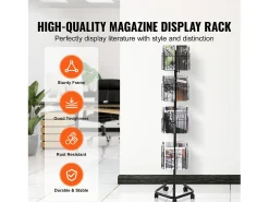 Acessórios De Arrumação* Porta-Folhetos SucceBuy, 32 Bolsas, Suporte de Documentação Rotativo com 5 Rodas, Expositor de Cartões Comemorativos Giratório em 360° Preto