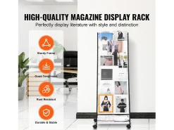 Discount Porta-Folhetos SucceBuy, de 6 Níveis, Expositor de Revistas com 4 Rodas para o Escritório Preto