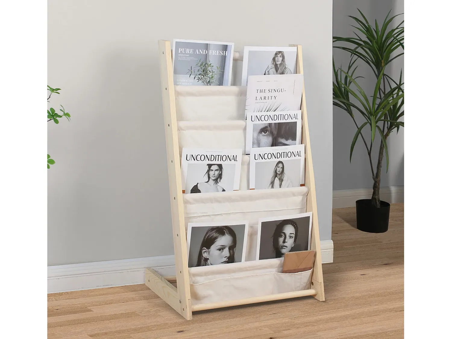 Acessórios De Arrumação|VS Venta-stock Porta-revistas Rui em tecido e madeira com 6 seções. Bege