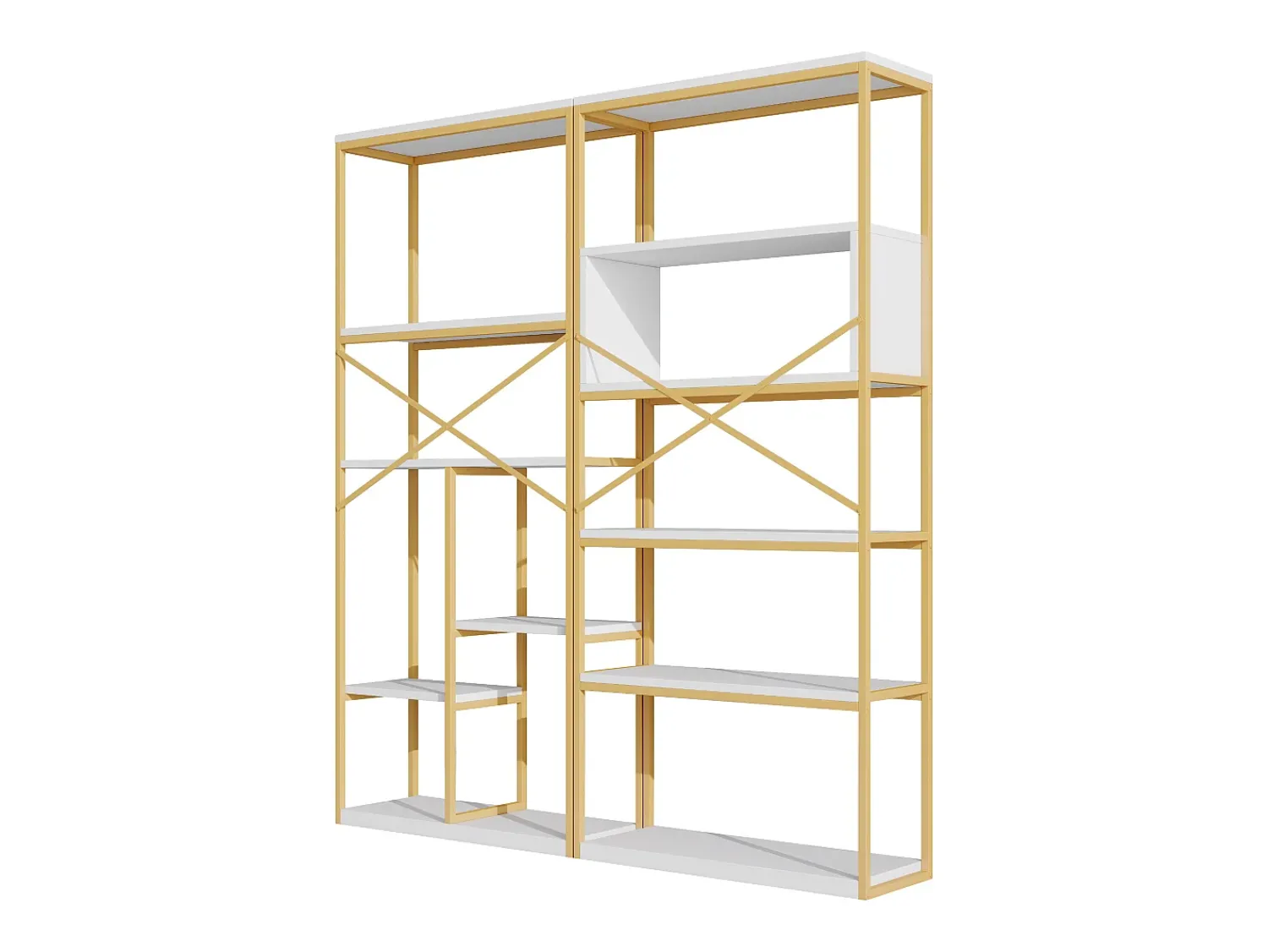 Online Hauss Spole Prateleira com as dimensões de 160 x 29,5 x 180 cm - Metal e MDF - Dourada e branca Branco