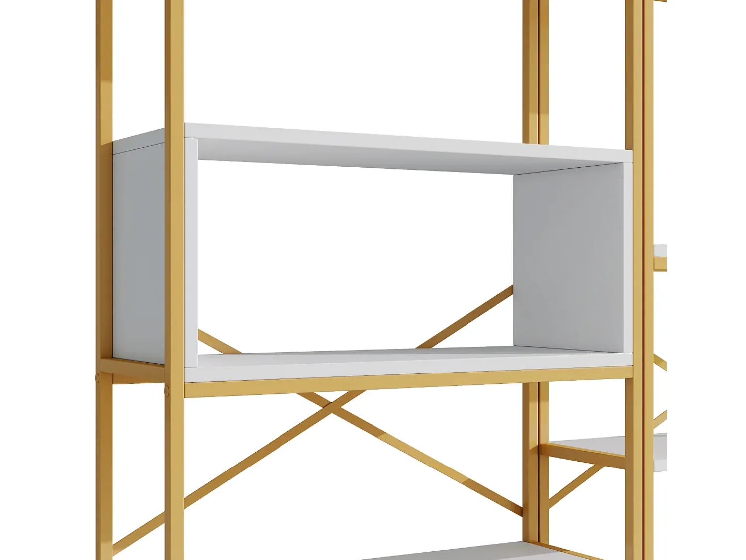 Online Hauss Spole Prateleira com as dimensões de 160 x 29,5 x 180 cm - Metal e MDF - Dourada e branca Branco