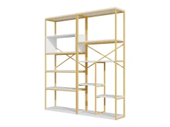 Online Hauss Spole Prateleira com as dimensões de 160 x 29,5 x 180 cm - Metal e MDF - Dourada e branca Branco