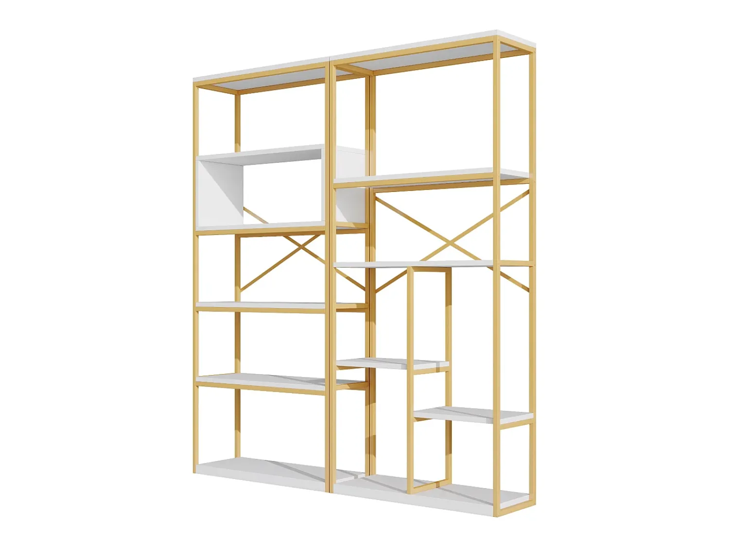 Online Hauss Spole Prateleira com as dimensões de 160 x 29,5 x 180 cm - Metal e MDF - Dourada e branca Branco