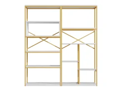 Online Hauss Spole Prateleira com as dimensões de 160 x 29,5 x 180 cm - Metal e MDF - Dourada e branca Branco