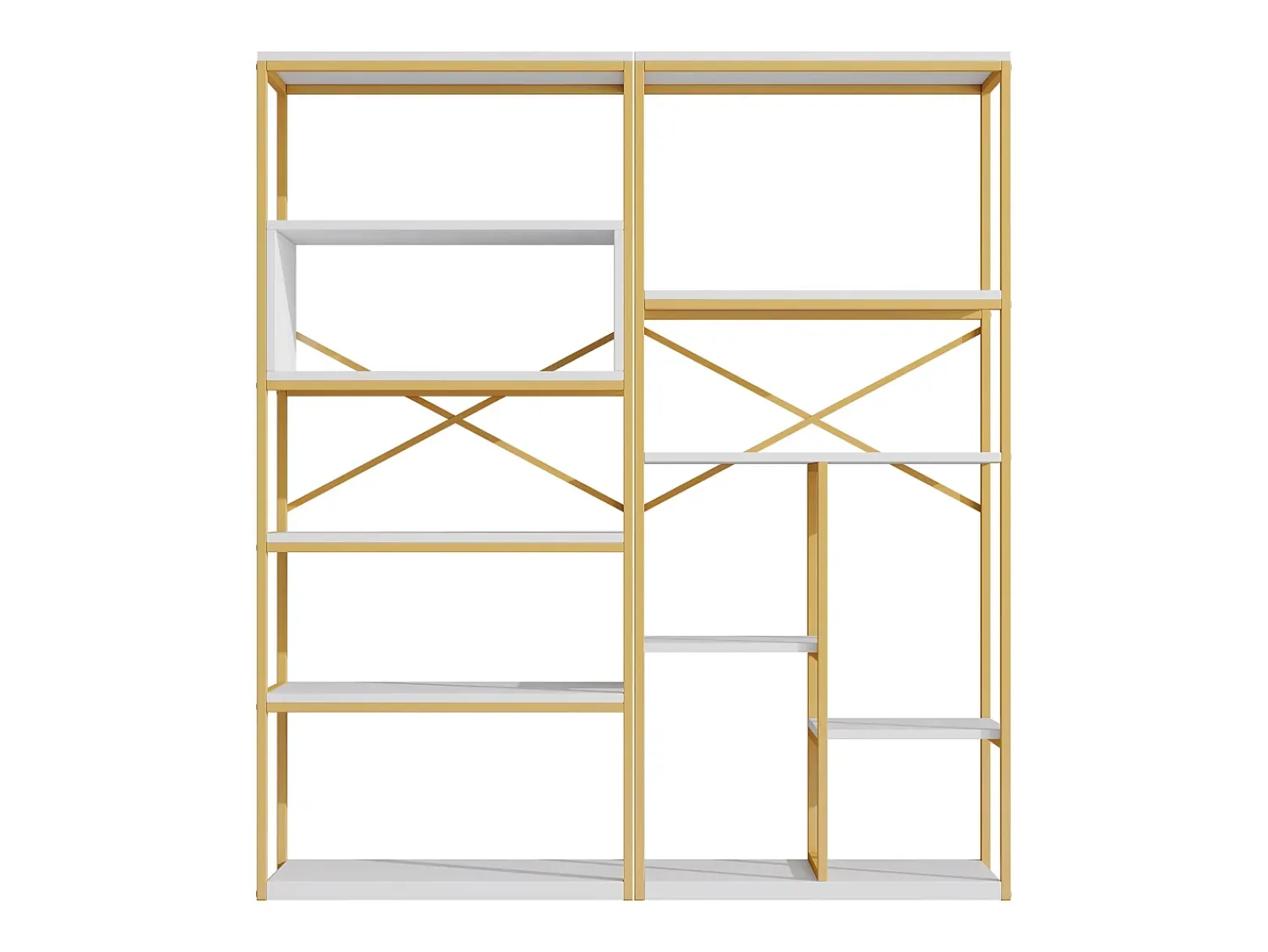 Online Hauss Spole Prateleira com as dimensões de 160 x 29,5 x 180 cm - Metal e MDF - Dourada e branca Branco