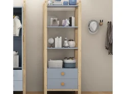 Online ModernLuxe Prateleira de armazenamento 70x44x180 cm - 2 gavetas - puxadores de madeira maciça - estrutura de pinho - + natural Azul