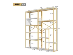 Merax Prateleira de armazenamento moderna em estilo minimalista - 160 x 29,5 x 180 cm - MDF + metal - + dourado^ Prateleira