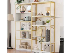 Merax Prateleira de armazenamento moderna em estilo minimalista - 160 x 29,5 x 180 cm - MDF + metal - + dourado^ Prateleira