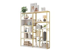 Merax Prateleira de armazenamento moderna em estilo minimalista - 160 x 29,5 x 180 cm - MDF + metal - + dourado^ Prateleira