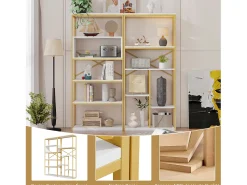 Merax Prateleira de armazenamento moderna em estilo minimalista - 160 x 29,5 x 180 cm - MDF + metal - + dourado^ Prateleira