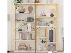 Merax Prateleira de armazenamento moderna em estilo minimalista - 160 x 29,5 x 180 cm - MDF + metal - + dourado^ Prateleira