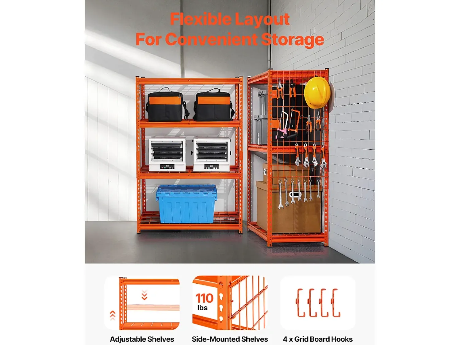 Best Prateleira de armazenamento SucceBuy, Prateleira de Garagem Ajustável de 4 Níveis, Robusto 1089kg Cor de laranja