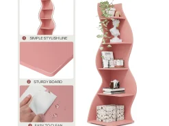 Online Tribesigns Prateleira de Cantinho Ondulada, Estante Moderna de 5 Andares com Forma Curva, Suporte para Plantas Exibidor Único Rosa