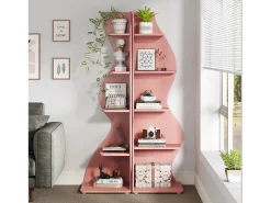 Online Tribesigns Prateleira de Cantinho Ondulada, Estante Moderna de 5 Andares com Forma Curva, Suporte para Plantas Exibidor Único Rosa