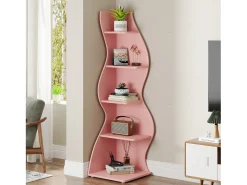 Online Tribesigns Prateleira de Cantinho Ondulada, Estante Moderna de 5 Andares com Forma Curva, Suporte para Plantas Exibidor Único Rosa