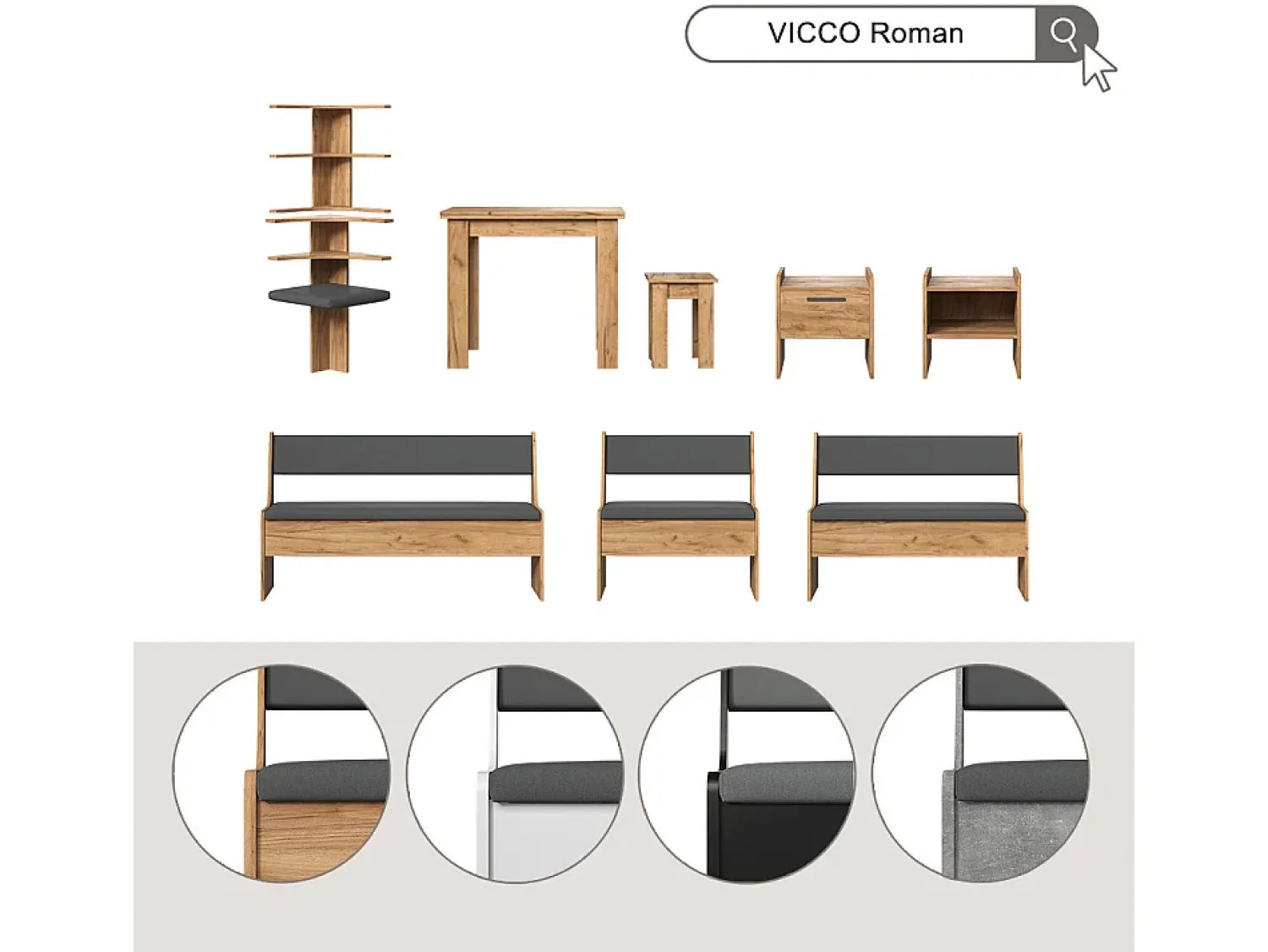 Vicco Prateleira de canto betão 43.5x43.5x37 roman^ Prateleira