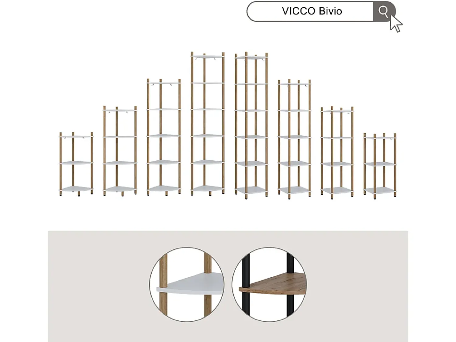 Vicco Prateleira de canto carvalho goldkraft/antracite 29x29x163.5 bivio^ Prateleira