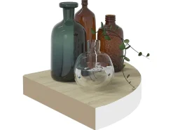Prateleira de canto parede 35x35x3,8 cm MDF cor carvalho/branco PT286257^ Prateleira