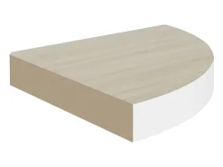 Prateleira de canto parede 35x35x3,8 cm MDF cor carvalho/branco PT286257^ Prateleira