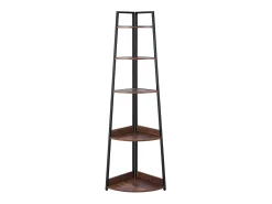Prateleira* Prateleira de Canto SucceBuy com 5 Níveis, Estante de Canto, Altura 178 cm, Móvel de Armazenamento de Parede com Estrutura de Metal e Prateleiras de Madeira Castanho