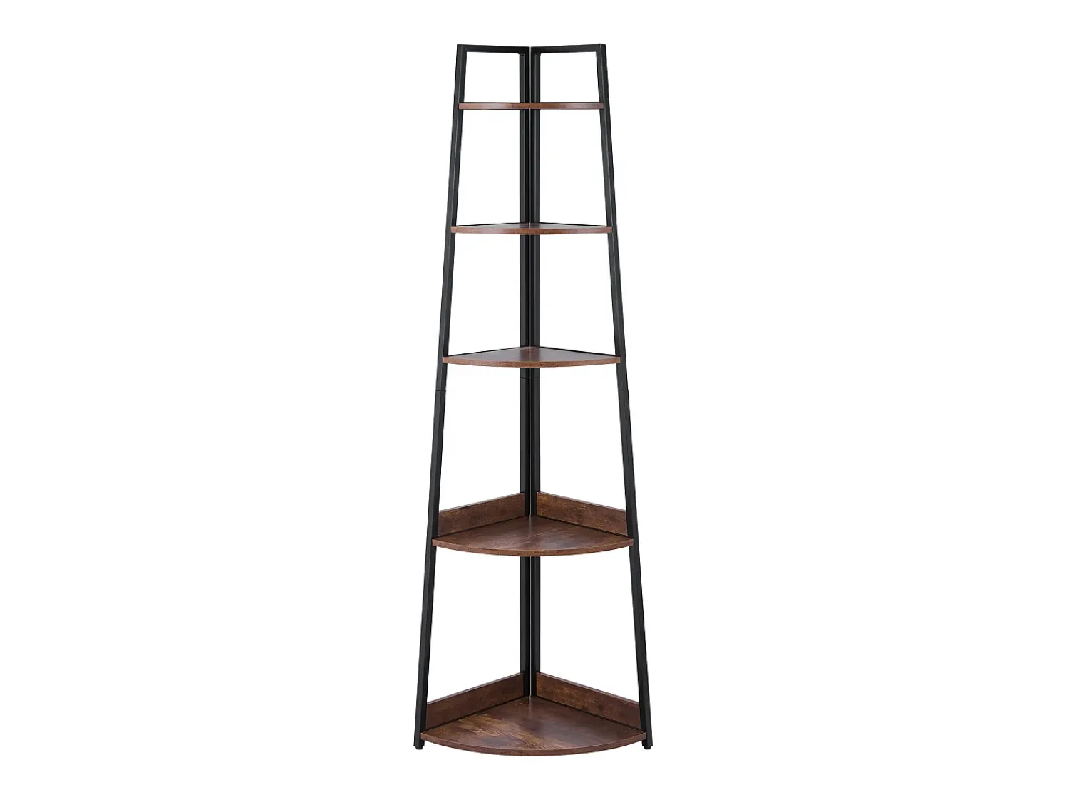 Prateleira* Prateleira de Canto SucceBuy com 5 Níveis, Estante de Canto, Altura 178 cm, Móvel de Armazenamento de Parede com Estrutura de Metal e Prateleiras de Madeira Castanho