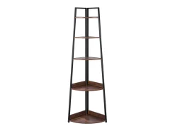 Prateleira* Prateleira de Canto SucceBuy com 5 Níveis, Estante de Canto, Altura 178 cm, Móvel de Armazenamento de Parede com Estrutura de Metal e Prateleiras de Madeira Castanho