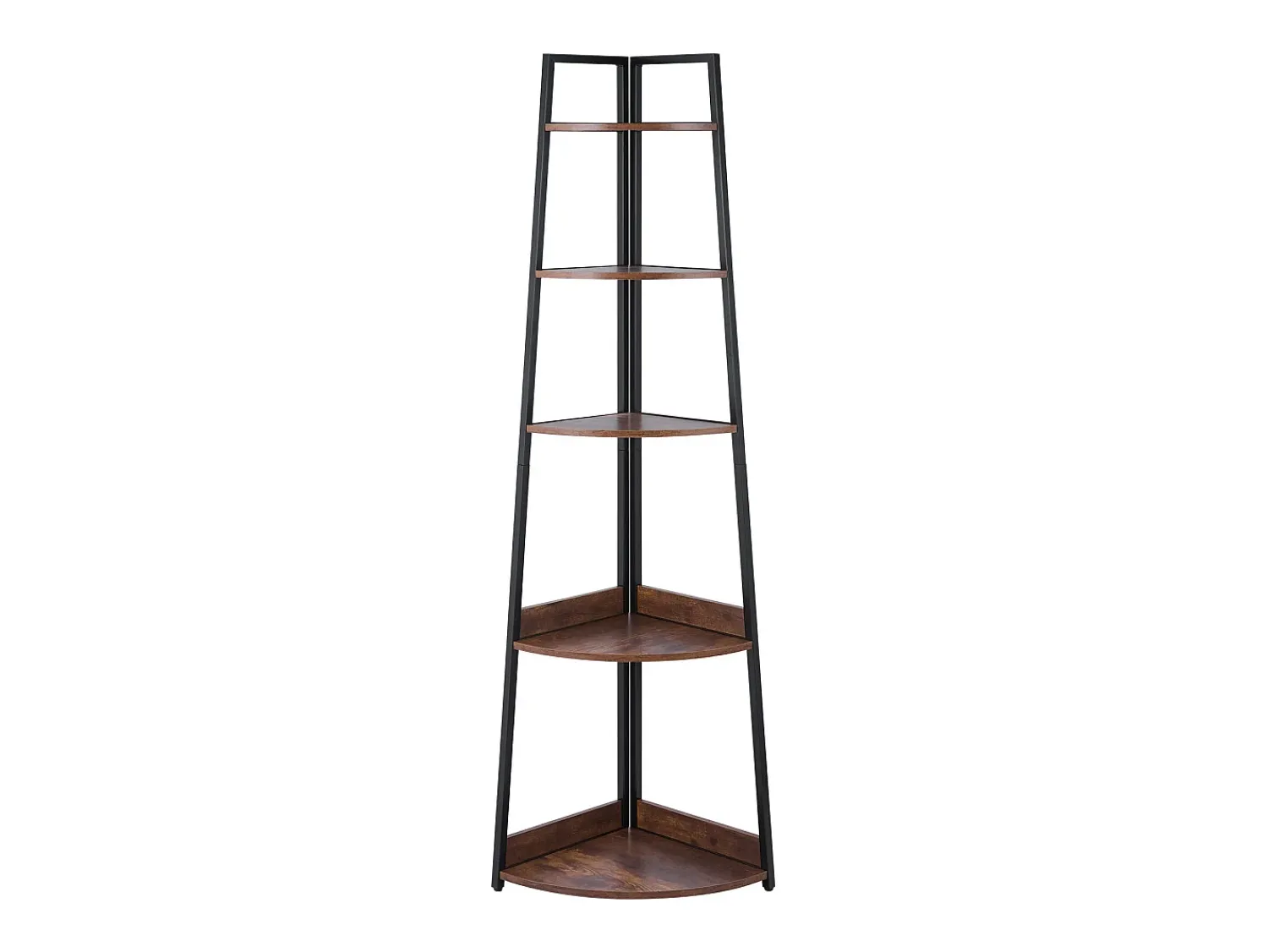 Prateleira* Prateleira de Canto SucceBuy com 5 Níveis, Estante de Canto, Altura 178 cm, Móvel de Armazenamento de Parede com Estrutura de Metal e Prateleiras de Madeira Castanho