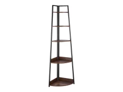 Prateleira* Prateleira de Canto SucceBuy com 5 Níveis, Estante de Canto, Altura 178 cm, Móvel de Armazenamento de Parede com Estrutura de Metal e Prateleiras de Madeira Castanho