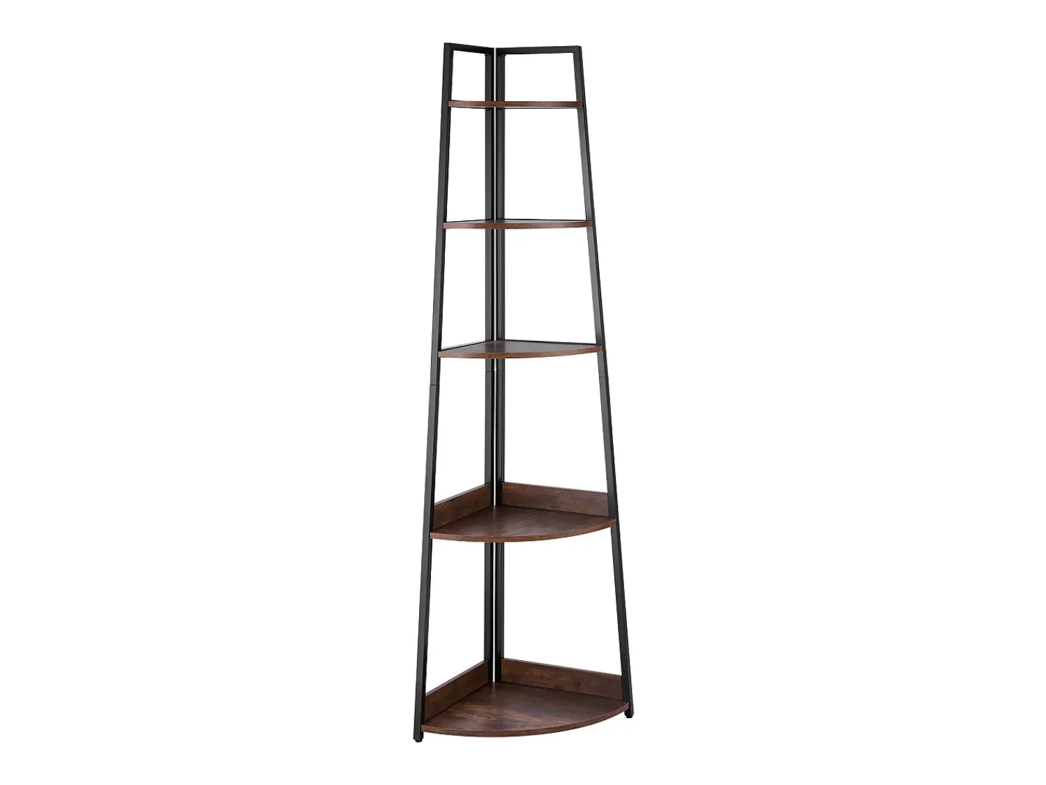 Prateleira* Prateleira de Canto SucceBuy com 5 Níveis, Estante de Canto, Altura 178 cm, Móvel de Armazenamento de Parede com Estrutura de Metal e Prateleiras de Madeira Castanho