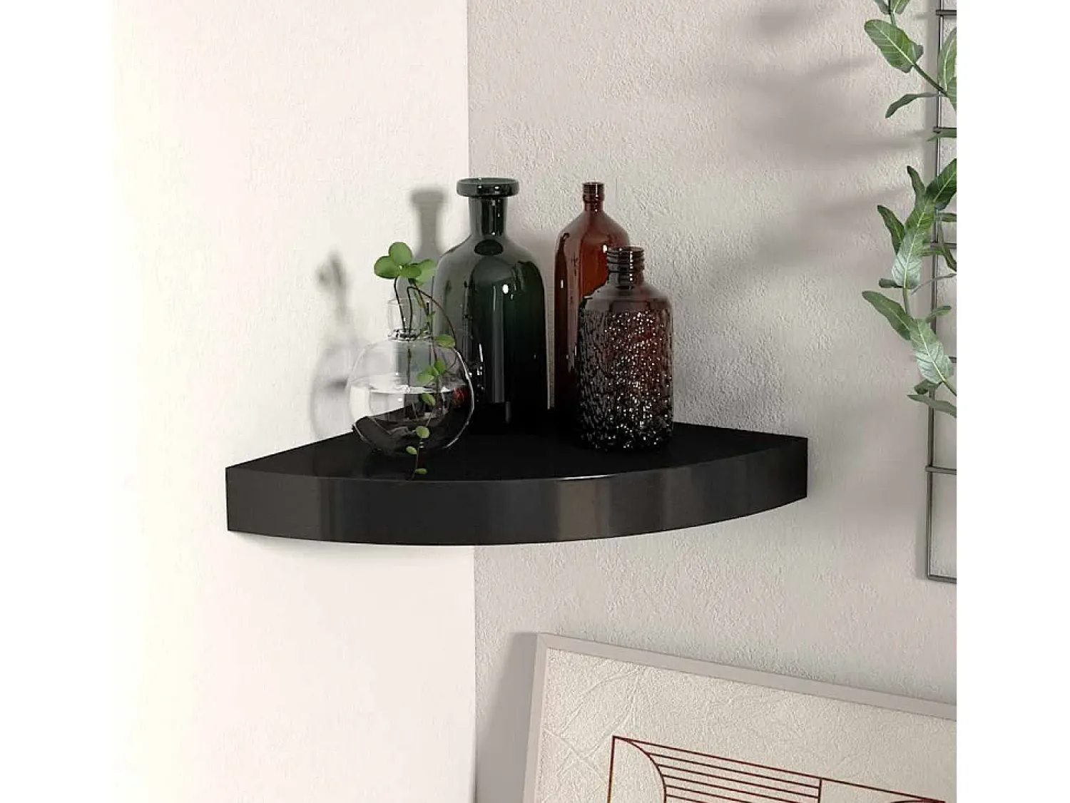 Prateleira*vidaxl Prateleira de canto suspensa 25x25x3,8 cm MDF Preto