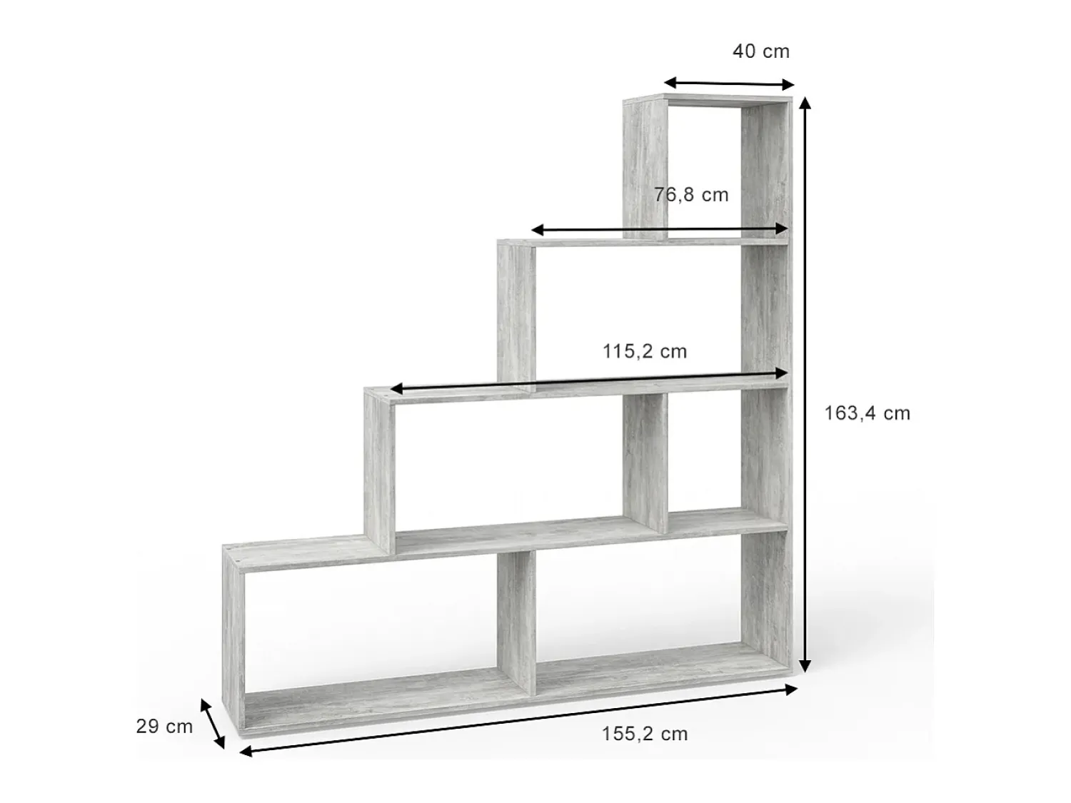 Prateleira|Vicco Prateleira de escada betão 163x29x155 Cinzento claro