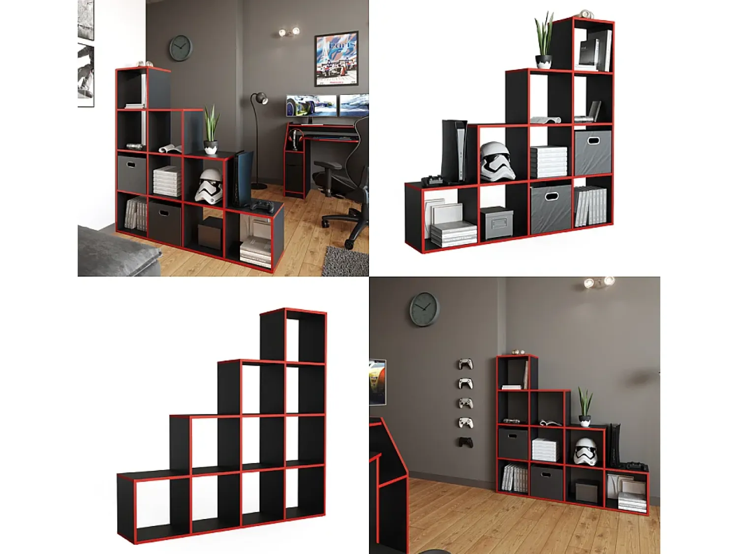 Prateleira|Vicco Prateleira de escada preto/ 142.5x29x140 Vermelho