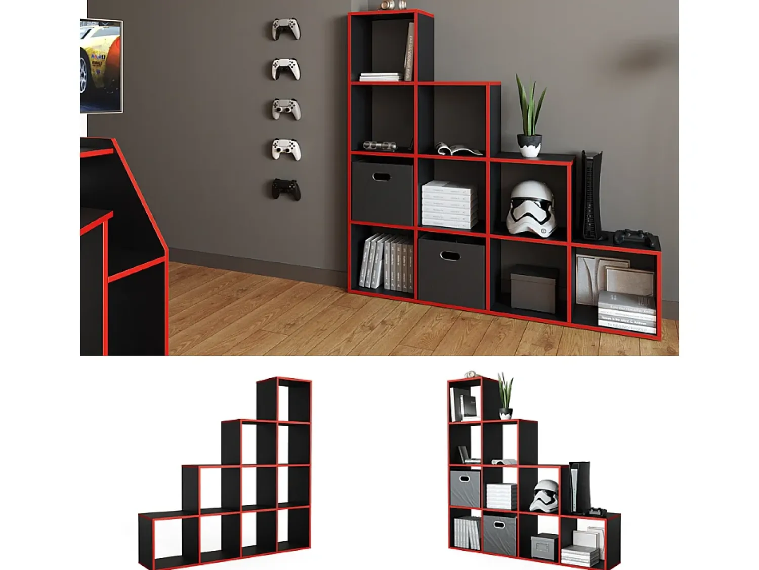 Prateleira|Vicco Prateleira de escada preto/ 142.5x29x140 Vermelho