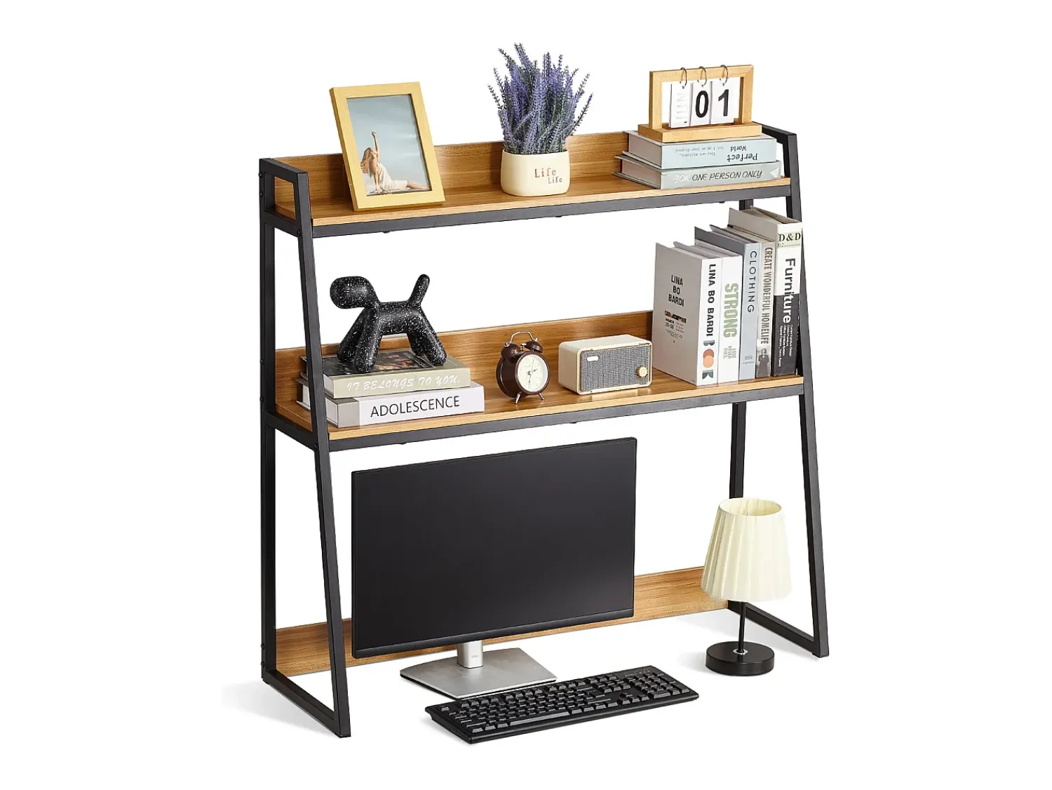 Prateleira* Prateleira de Escritório SucceBuy 2 Níveis Adequada para o Escritório e a Casa com Pés Antiderrapantes, Medindo 95 x 32 x 89 cm Castanho