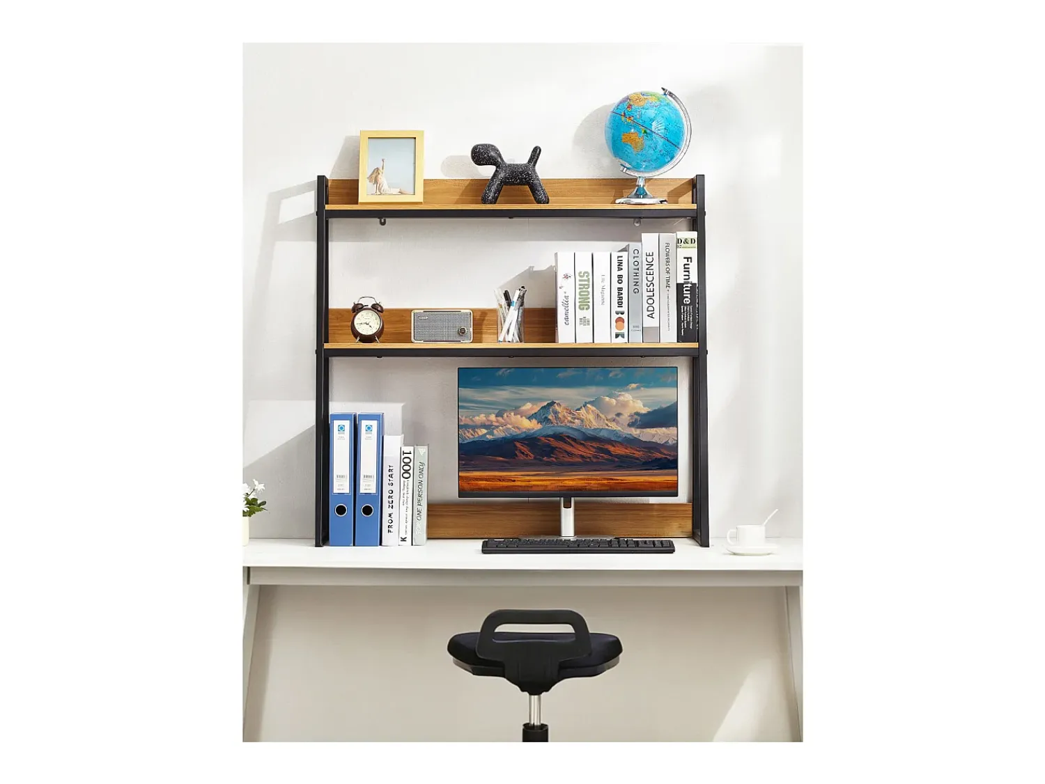 Prateleira* Prateleira de Escritório SucceBuy 2 Níveis Adequada para o Escritório e a Casa com Pés Antiderrapantes, Medindo 95 x 32 x 89 cm Castanho