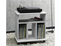 VCM Prateleira de Mídia de Madeira | Prateleira com Rolos | Dimensões: A. 59 x L. 60 x P. 45 cm - Retal (Branco)^ Móvel De Arrumação