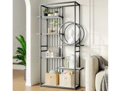 Prateleira*Merax Prateleira de metal - 100 x 30 x 180 cm - tubo de aço maciço - estrutura geométrica - MDF + Metal - branco + Preto