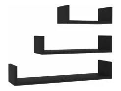 vidaxl Prateleira de parede 3 pcs derivados de madeira Preto
