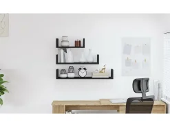 vidaxl Prateleira de parede 3 pcs derivados de madeira Preto