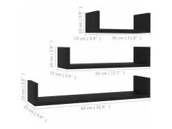 vidaxl Prateleira de parede 3 pcs derivados de madeira Preto