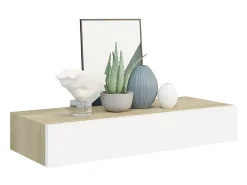 Prateleira de parede c/ gaveta MDF 60x23,5x10cm carvalho/branco PT310773^ Prateleira