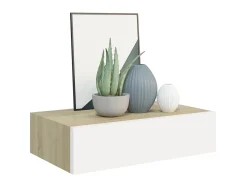 Clearance Prateleira de parede c/ gaveta MDF 40x23,5x10cm carvalho/branco PT657384 Castanho