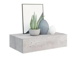 Prateleira* Prateleira de parede com gaveta MDF 40x23,5x10 cm cinza cimento PT236773 Cinzento