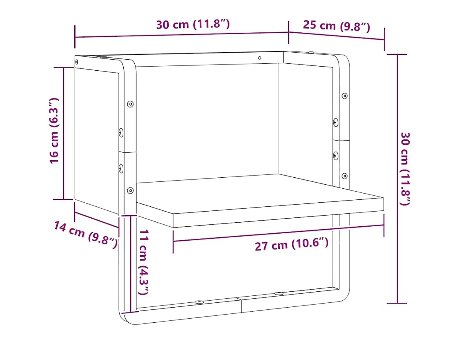 Clearance vidaxl Prateleira de parede com barra 30x25x30 cm Preto