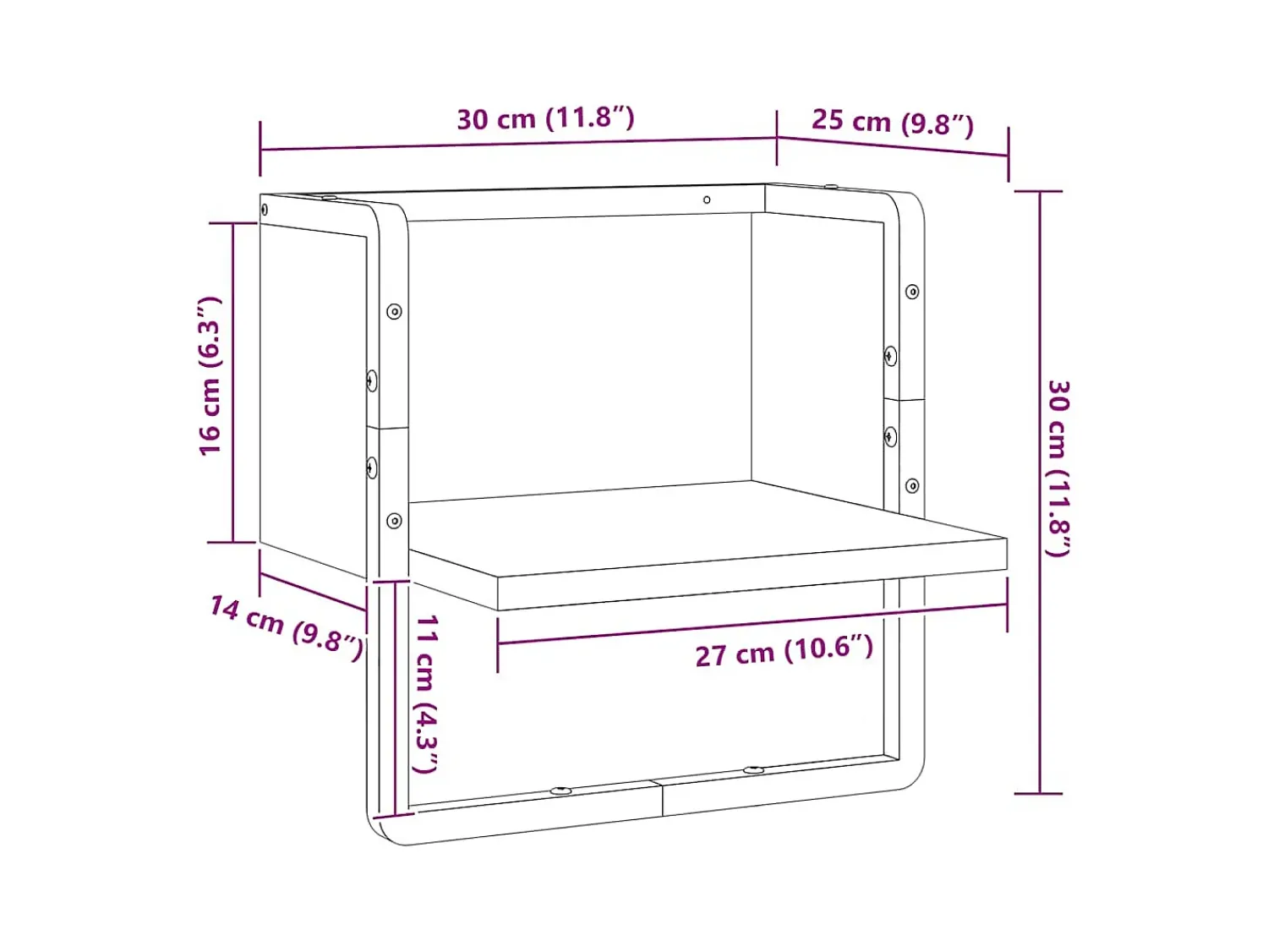 Clearance vidaxl Prateleira de parede com barra 30x25x30 cm Preto