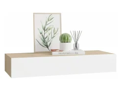 vidaxl Prateleira de parede com gaveta em carvalho e branco 60x23,5x10 cm MDF^ Prateleira