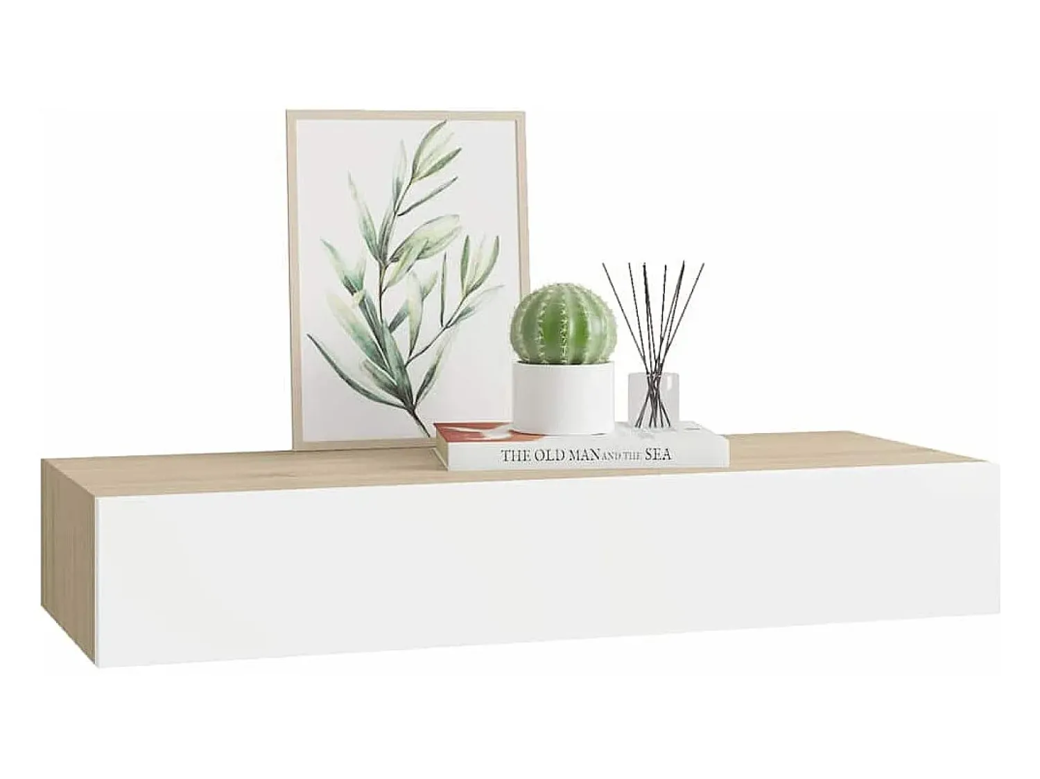 vidaxl Prateleira de parede com gaveta em carvalho e branco 60x23,5x10 cm MDF^ Prateleira